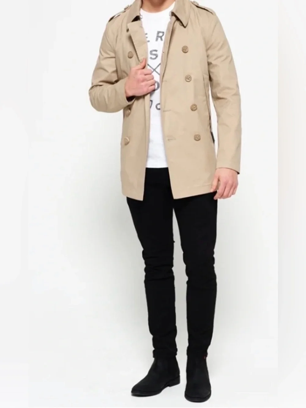 Superdry Double-Breasted Trench Coat in Beige/khaki